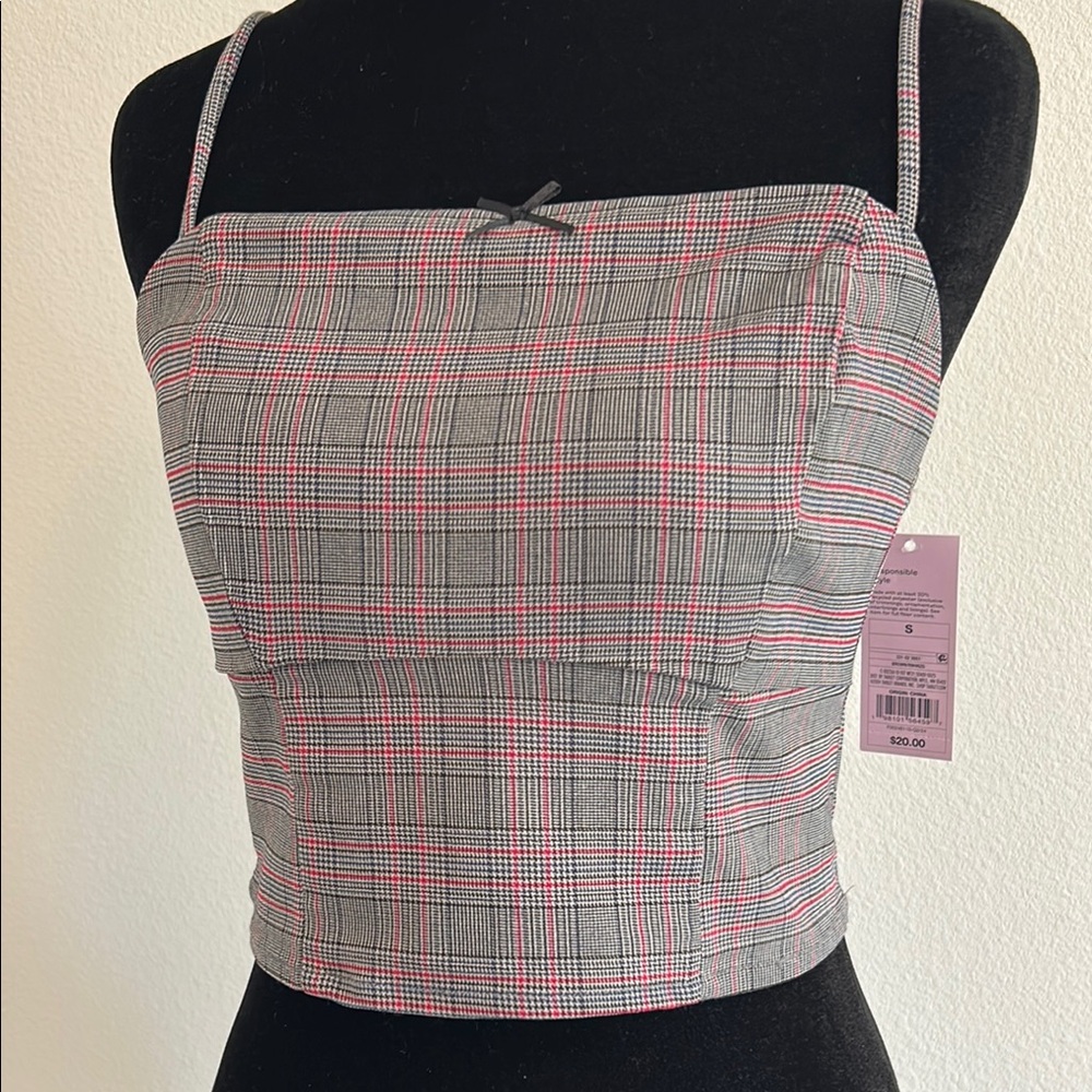 Plaid Women's Top in Gray and Red